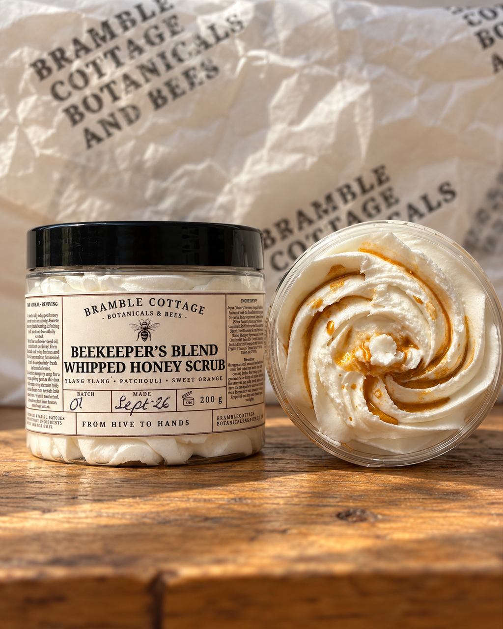 Beekeeper’s Blend honey whipped sugar scrub by Bramble Cottage Botanicals & Bees