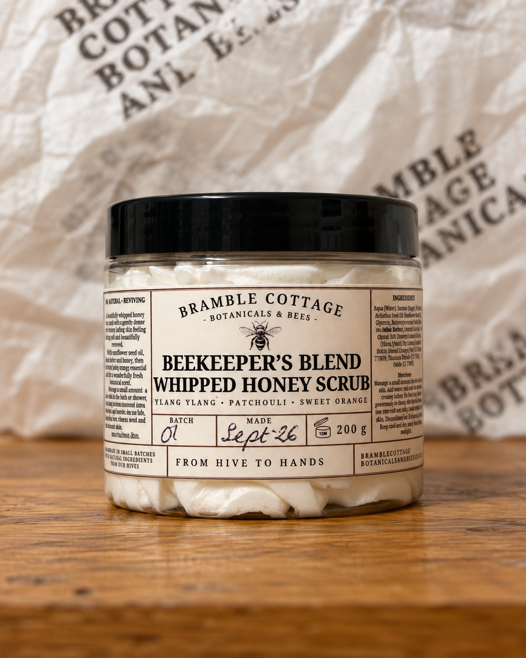 Beekeeper’s Blend honey whipped sugar scrub by Bramble Cottage Botanicals & Bees