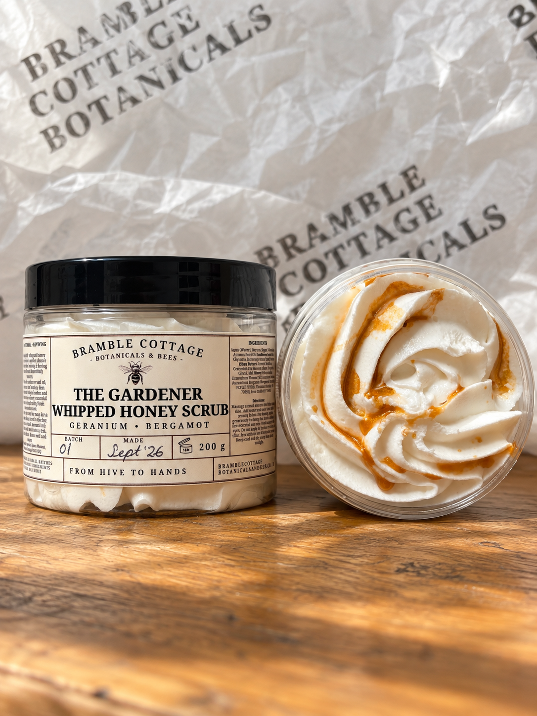 The Gardener honey whipped sugar scrub by Bramble Cottage Botanicals & Bees