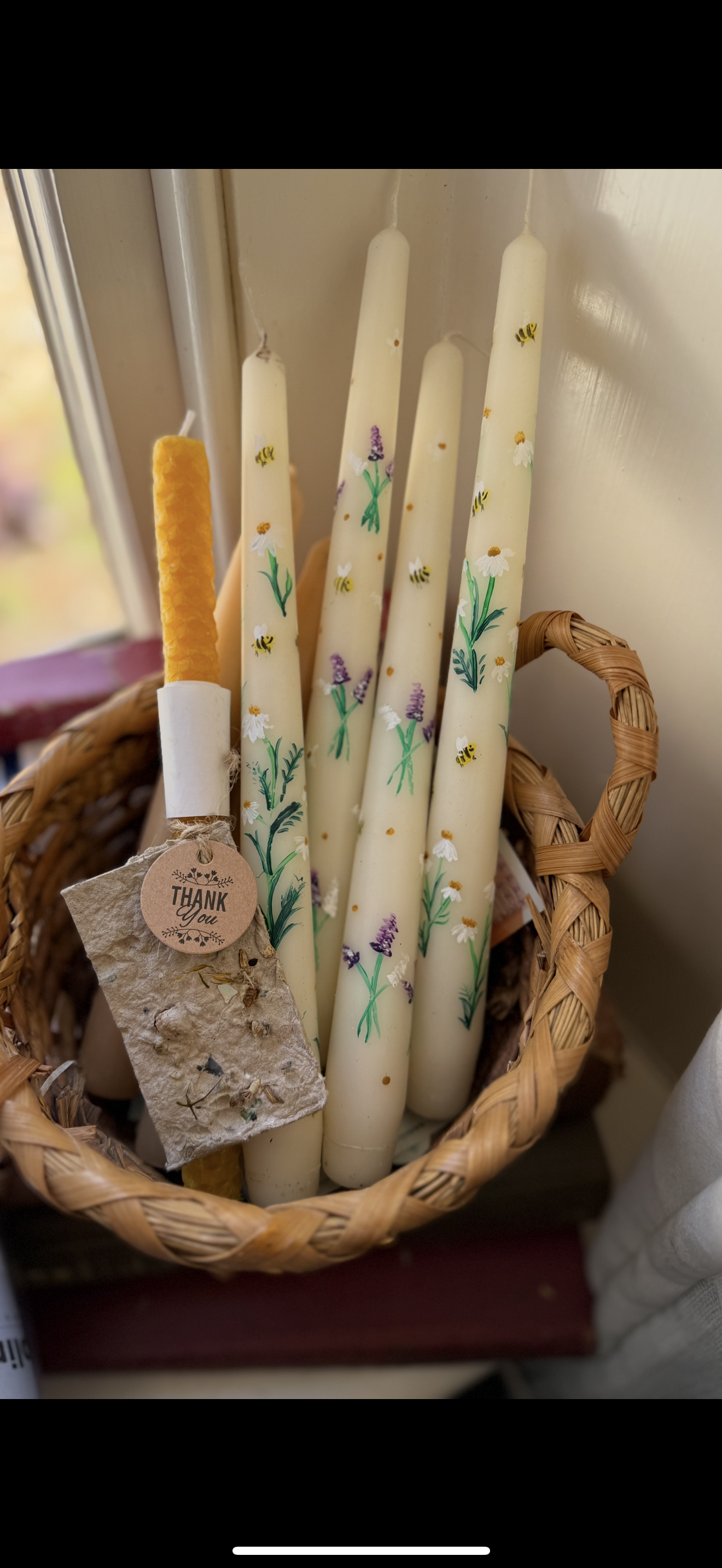 Hand painted Candle Lavender and Bees