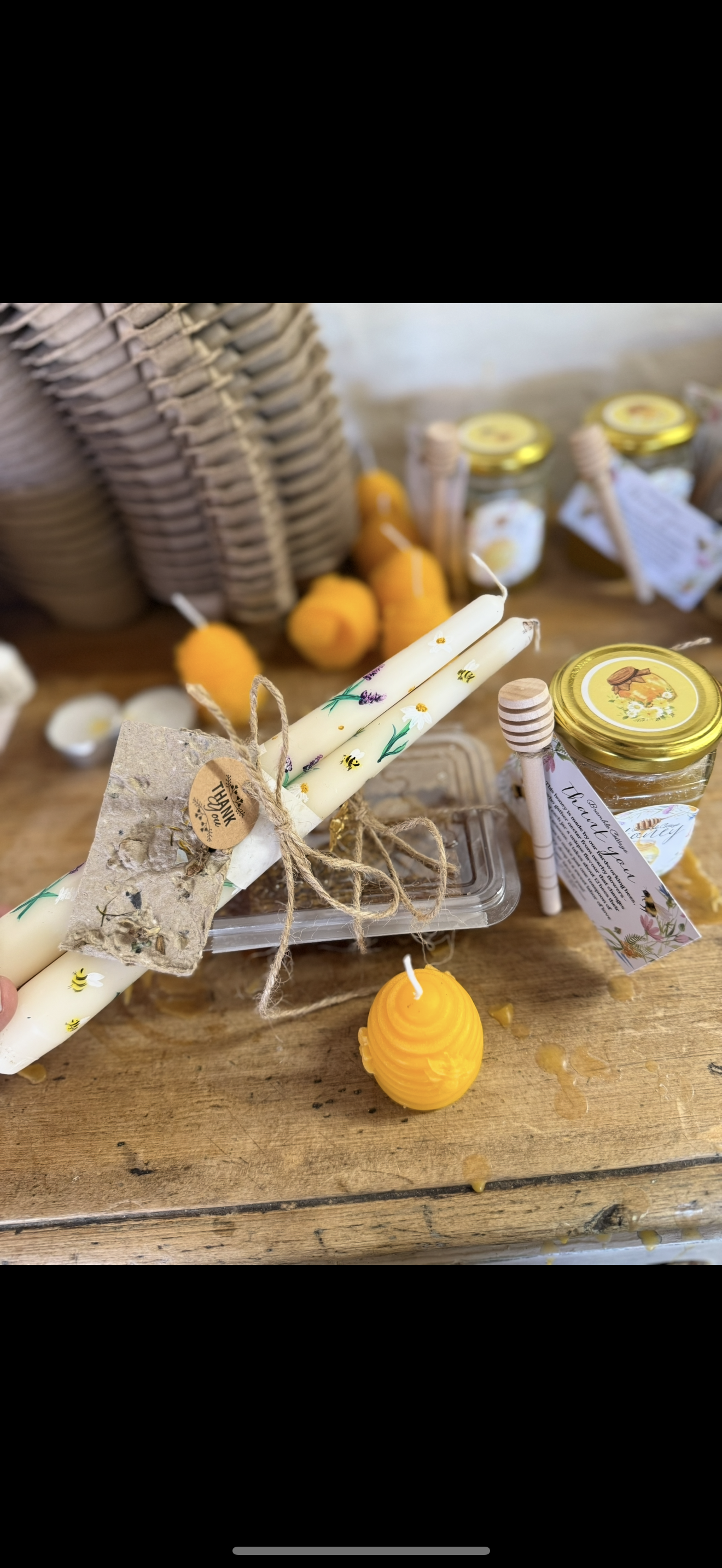 Hand painted Candle Lavender and Bees