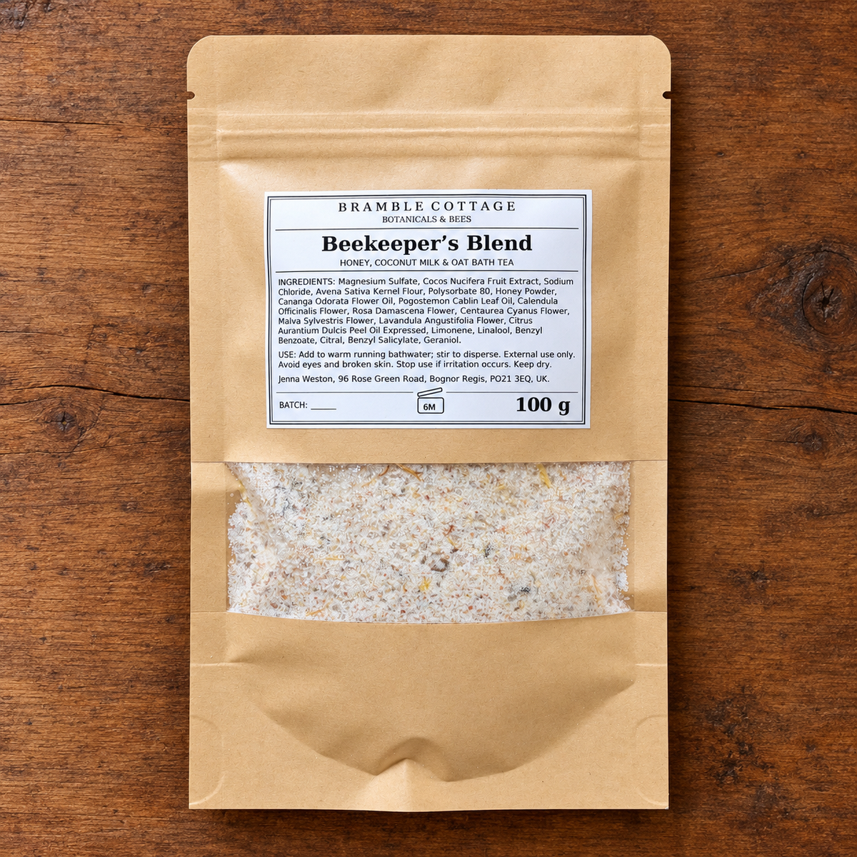 Beekeeper’s Blend honey, coconut milk and oat bath tea — 100g pouch